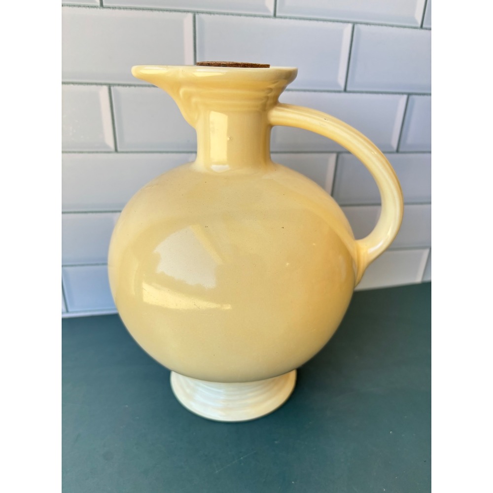 Vintage Fiesta Pale Yellow Carafe Pitcher with Cork HLC USA Art Deco Pottery